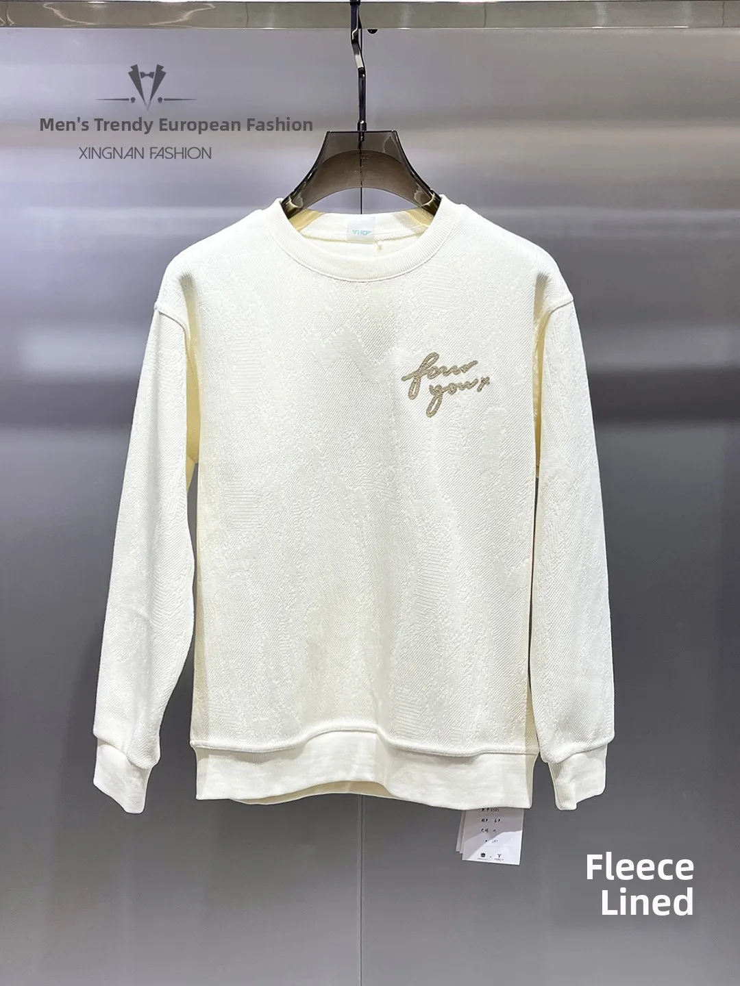 

Men's round Ne Sweatirt Embroidered Lettering Fce Lined Thiened Simple Versatile Faionable Warm Base Layer irt