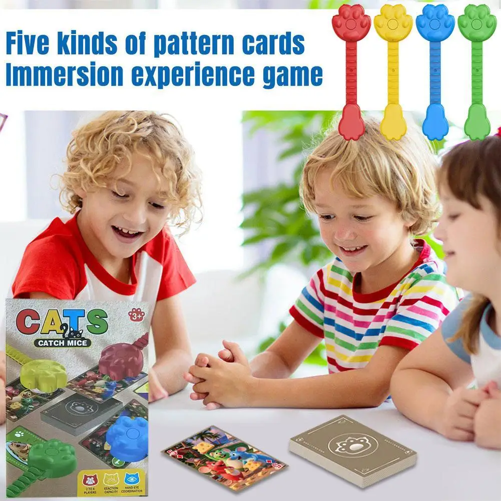 Cats Catch Mice Board Game Kids Fast Reaction Slap Cards Paw Hammer Tabletop Toy Family Party Interactive Strategy Gifts