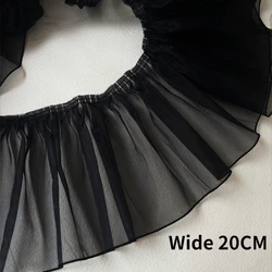 20CM Wide Black Tulle Organza 3d Pleated Curling Lace Fabric Ruffle Edge Trim Embroidered Fringe Ribbon Dresses DIY Sewing Decor