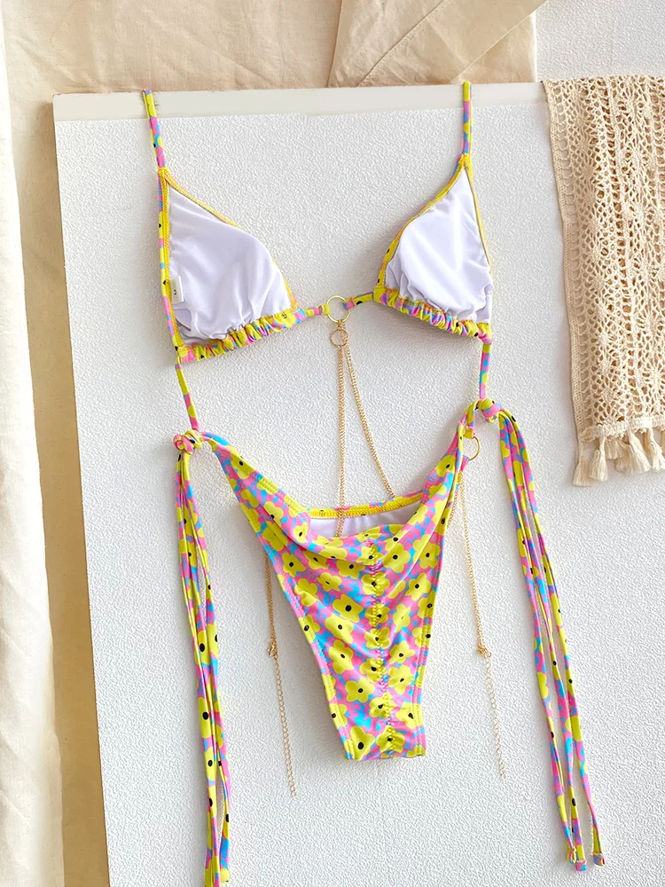 ZRTAK Micro Tangas Bikini Traje de Baño para Mujer 2026 Sexy Conjuntos de Bikinis Paisley con Anillos Ropa de Playa Esta