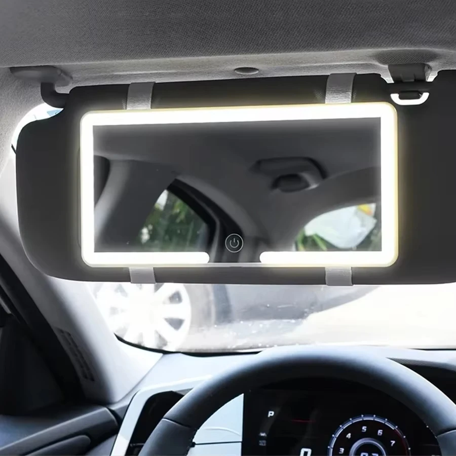 3 Led Light Modes Stepless Dimming Visor Makeup Mirror Rechargeable Touch Sensor Cosmetic Mirror Large Screen Car Vanity Mirror