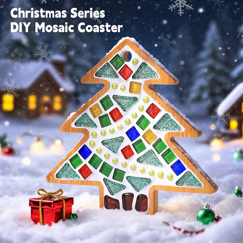Christmas Series DIY Mosaic Coaster Set Creative 3D Painting Arts Handmade Disc Making Kit Ornaments Party Decor Holiday Gifts