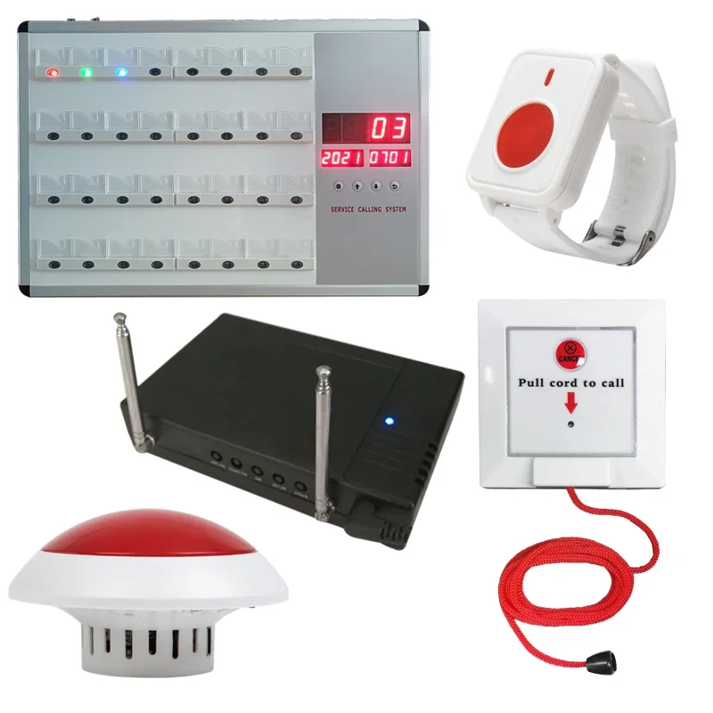 Electronic Wireless Home Alarm System Nurse Call Button With Pull Cord And Host Receiver Corridor Lamp Emergency Washroom Bell