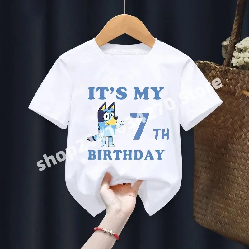 Summer Birthday T-shirt Number Short Sleeve Tops for Blue Dog Boys Girls Tees Birthday Gift Kid Baby Shower Party Clothes No Diy