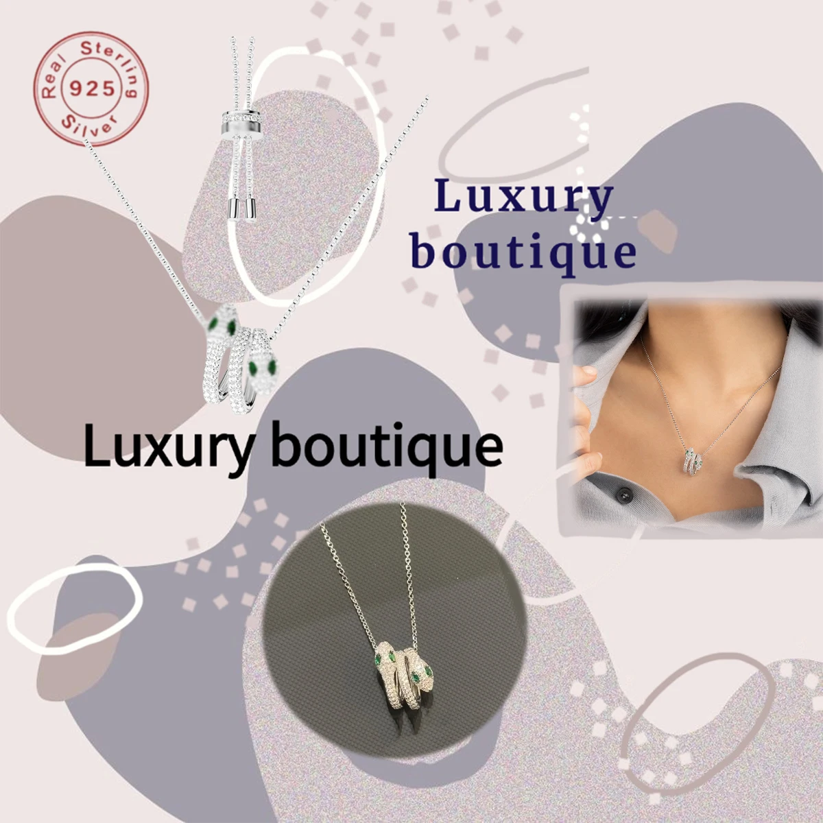 

Pure silver s925 necklace Exquisite, elegant, unique and luxurious charm of high-end diamond studded snake necklace