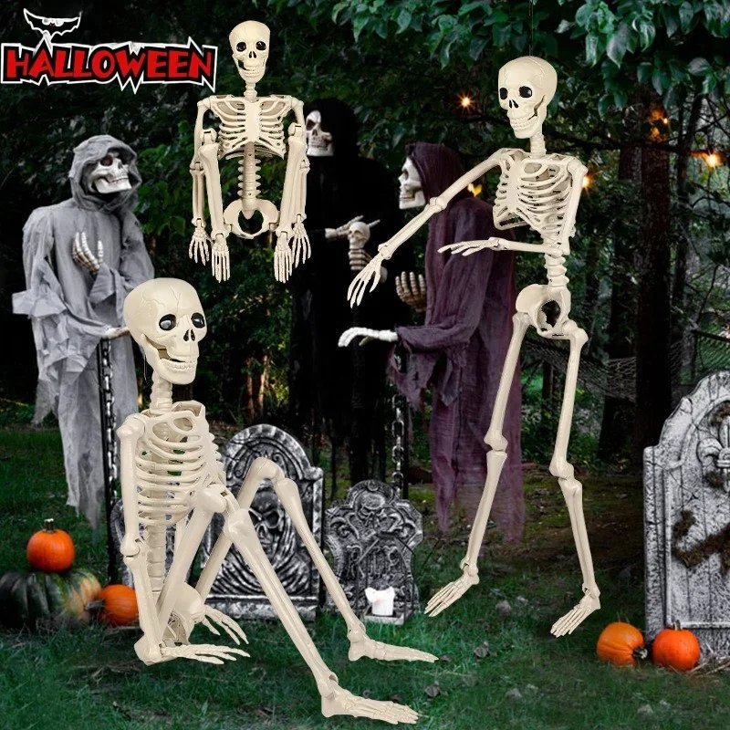 40CM Halloween Simulation Skeleton Hanging Plastic Human Skull Skeleton Can Stand Joints Movable Party Horror Props image 3