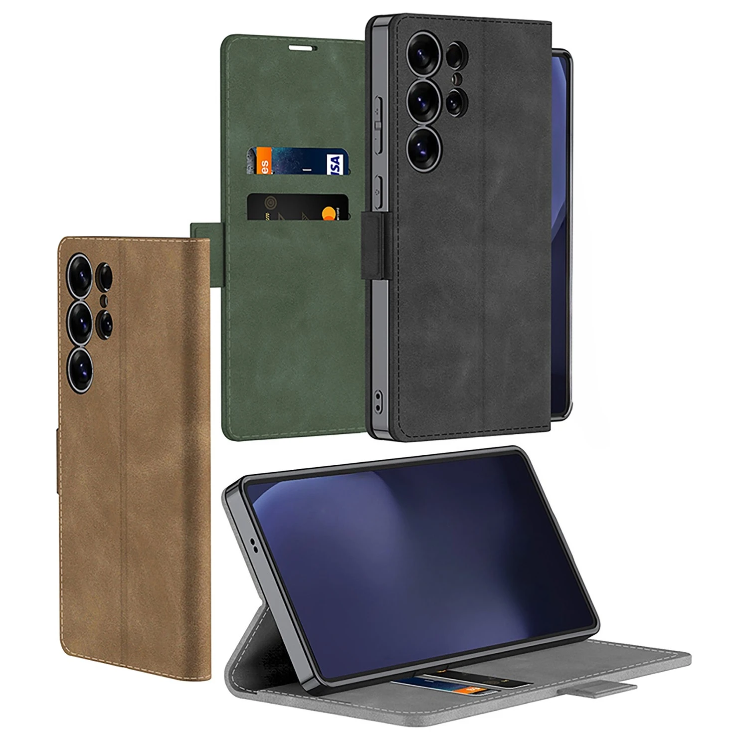 

All Inclusive Matte Skin Feel PU Leather Wallet with Card Holder Phone Case for Samsung Galaxy S25 Ultra S24 Magnetic Cover