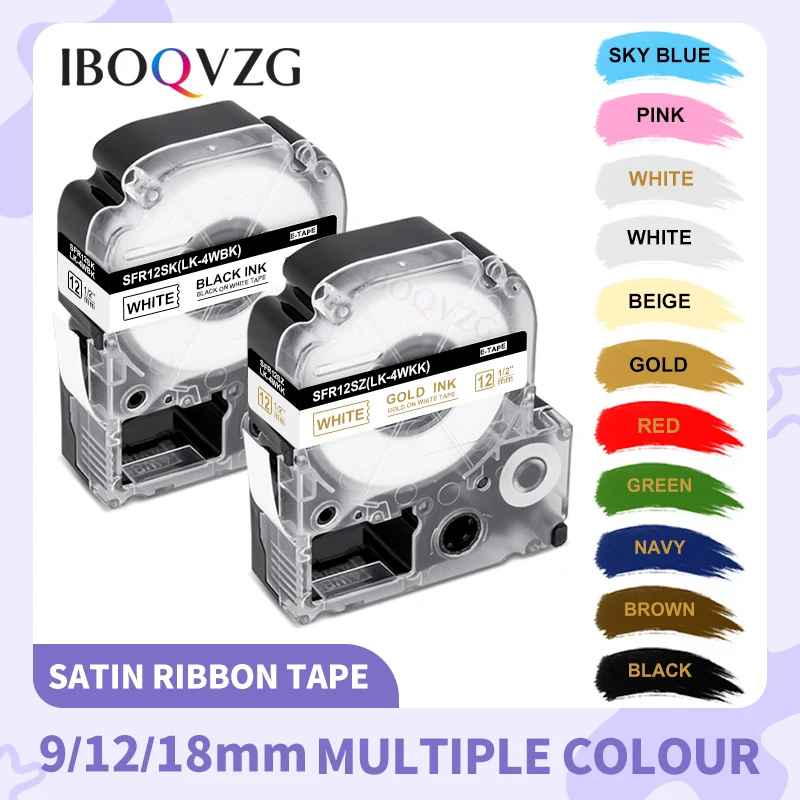 

IBOQVZG 12mm Satin Ribbon Label Tape for Epson SFR12BK SFR12PK SFR12KZ SFR12NZ SFR12GZ SFR12RZ SS12KW for gifts wrapping LW-300