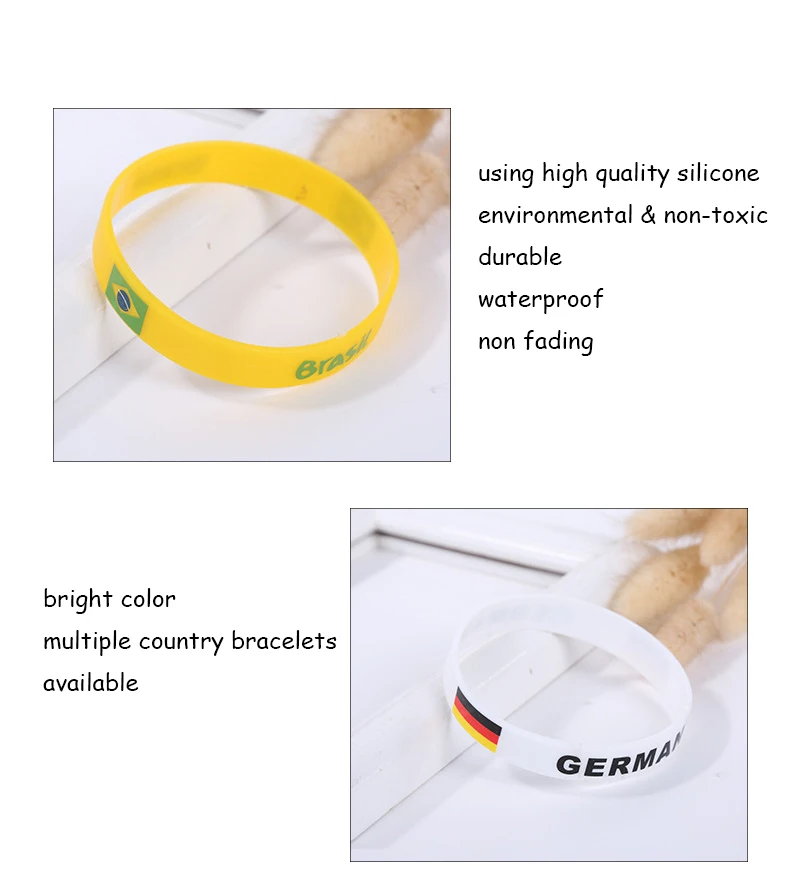 2PCS National Flags Printing Sports Silicone Bracelet Men Women Wristbands Rubber Band Germany Brazil France Fashion Accessories