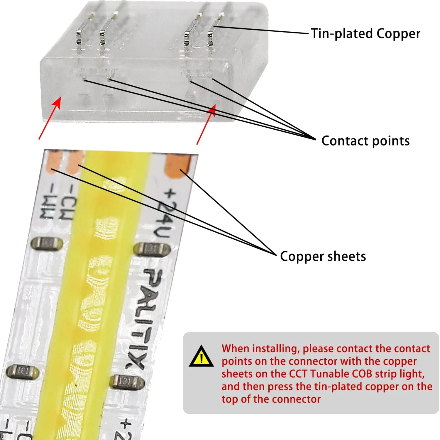 AB08-10Mm  Connectors Kit For COB CCT Tunable Strip Lights, 4Pcs Transparent Gapless Middle Connectors,3Pcs Dual End Wire