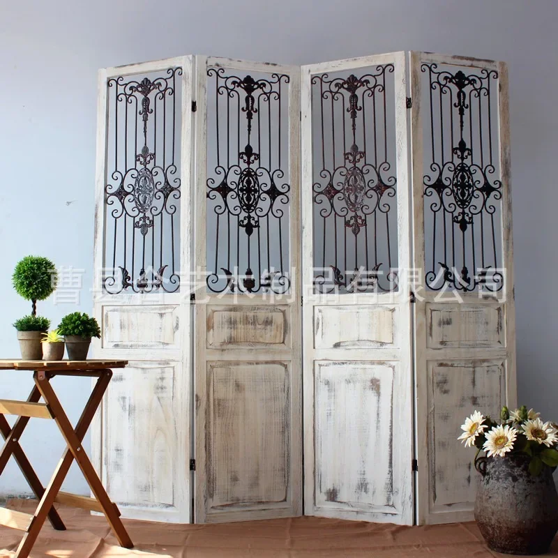 American screen retro wrought iron screen hotel entrance screen wooden partition living room decorative screen, large amount of