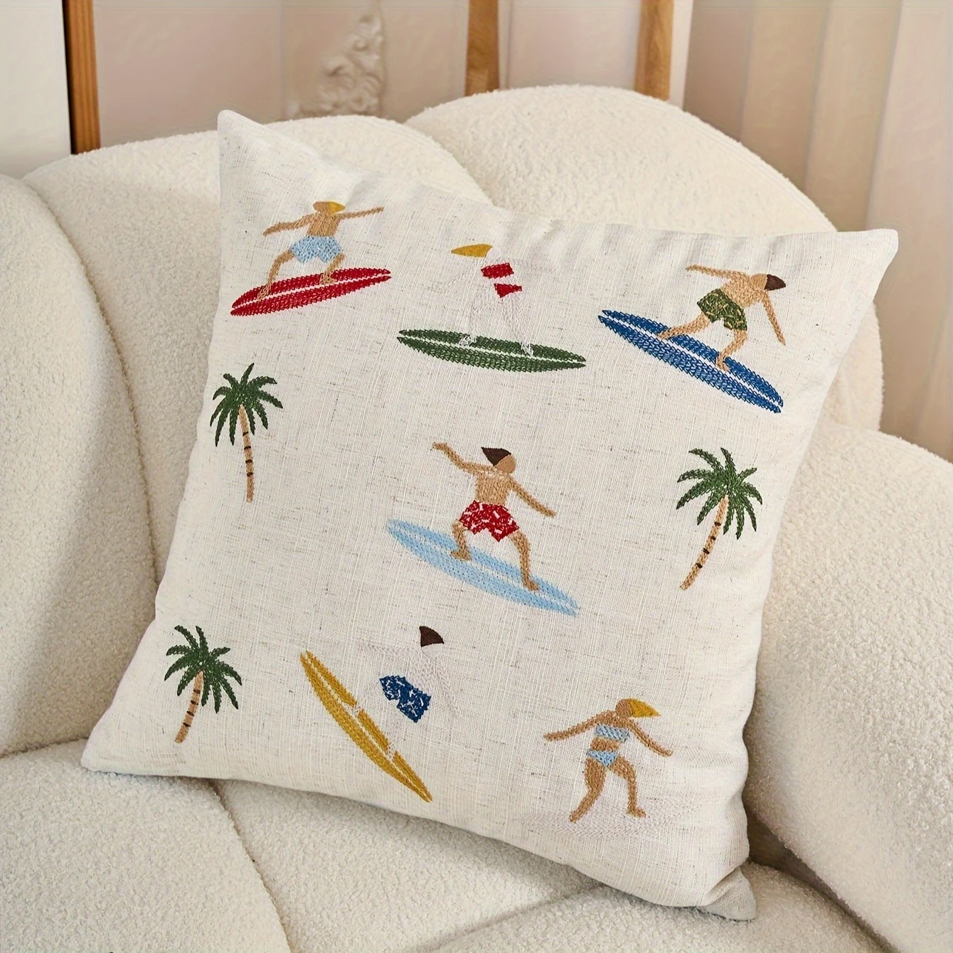 Look Surfing Pillow Cover Summer Beach Palm Tree Print Soft Throw Pillow Case for Coastal Home Sofa Decor Gift