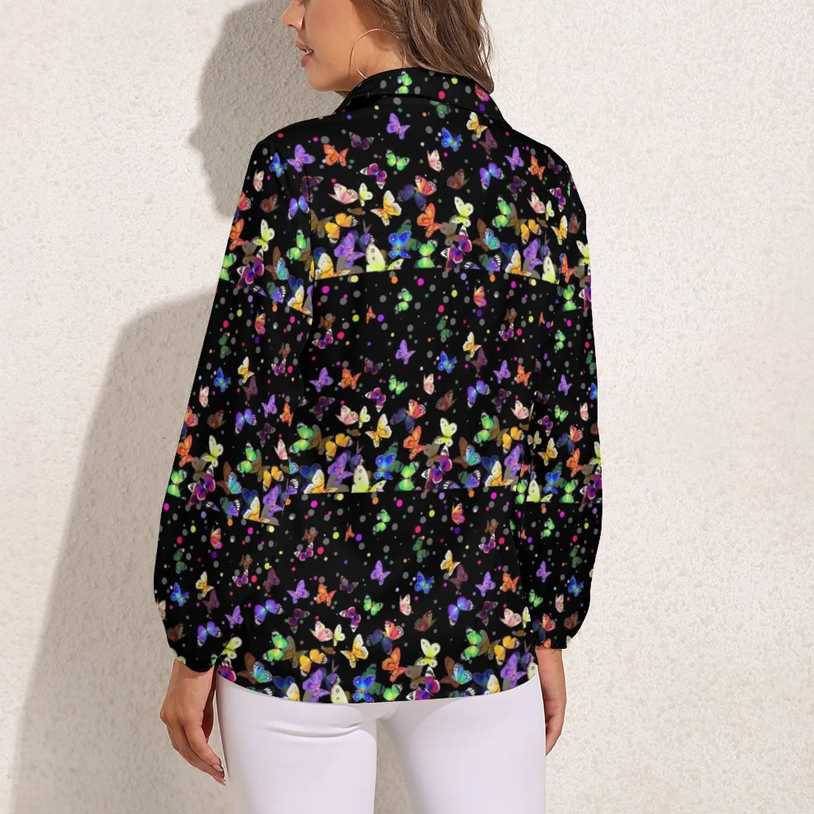 Colorful Butterflies Print Blouse  Cool Custom Blouses Women Casual Shirts Spring Long Sleeve Oversize Clothing