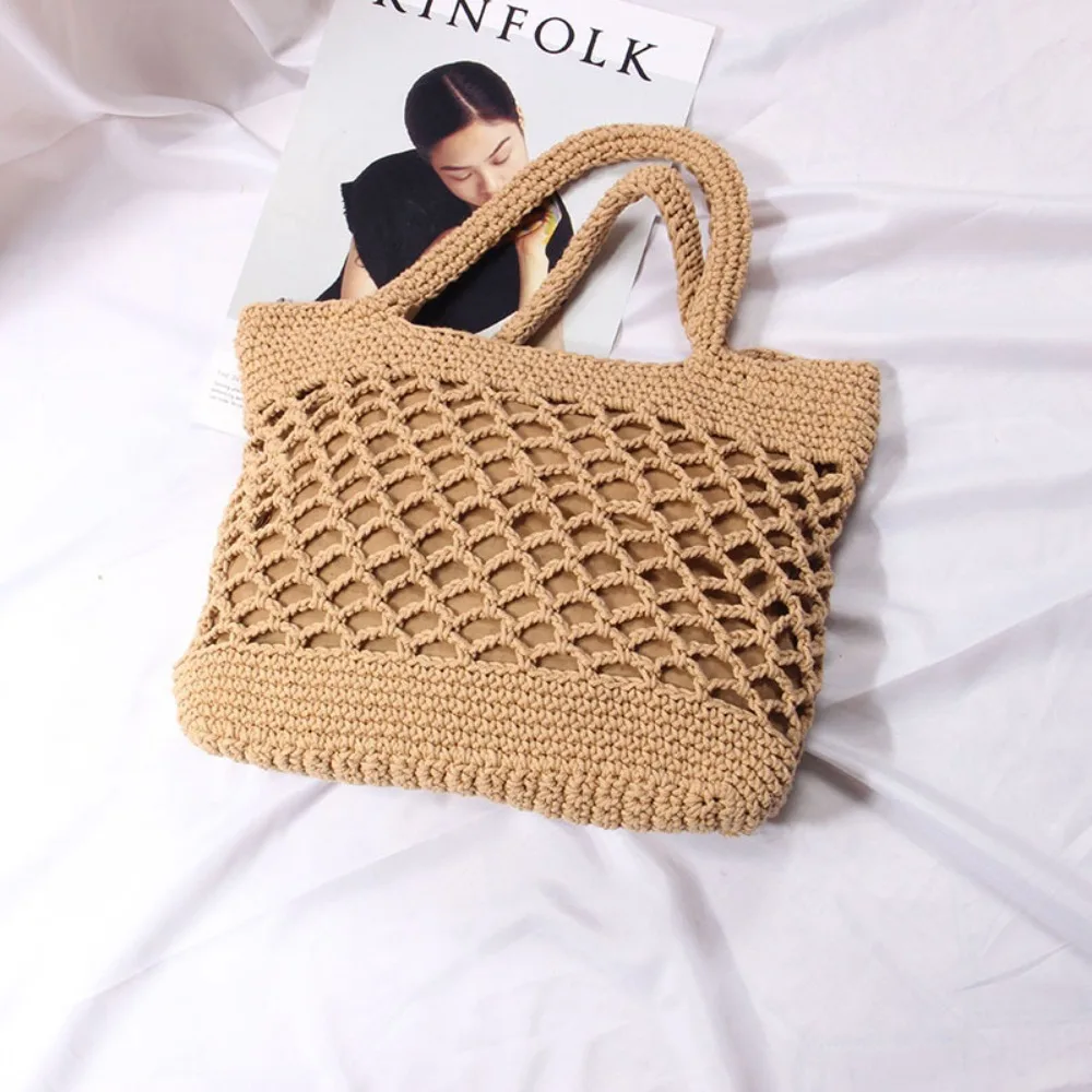 Vintage Bohemian Beach Bag for Women Summer Large Capacity Hollow Handbags Rattan Handmade Kintted Travel Shpping Totes