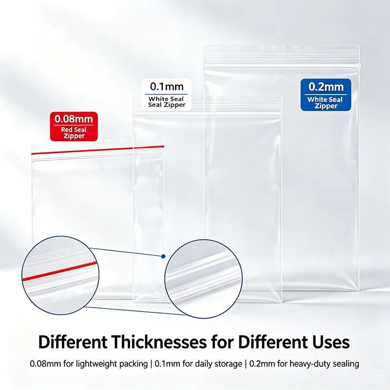 Transparent Reclosable Zip Bags Multi Thickness 0.08/0.1/0.2mm Plastic Sealed Pouches for Kitchen Travel Hardware Packaging view 4