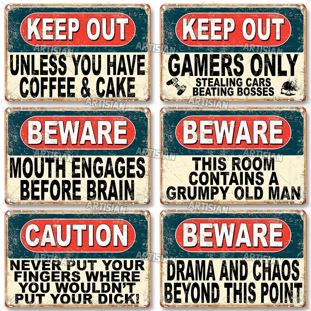 Keep Out Metal Tin Sign Retro Metal Poster Warning Metal Plaque Man Cave Home Studio Wall Decor Signs Aged Beware Wall Plate