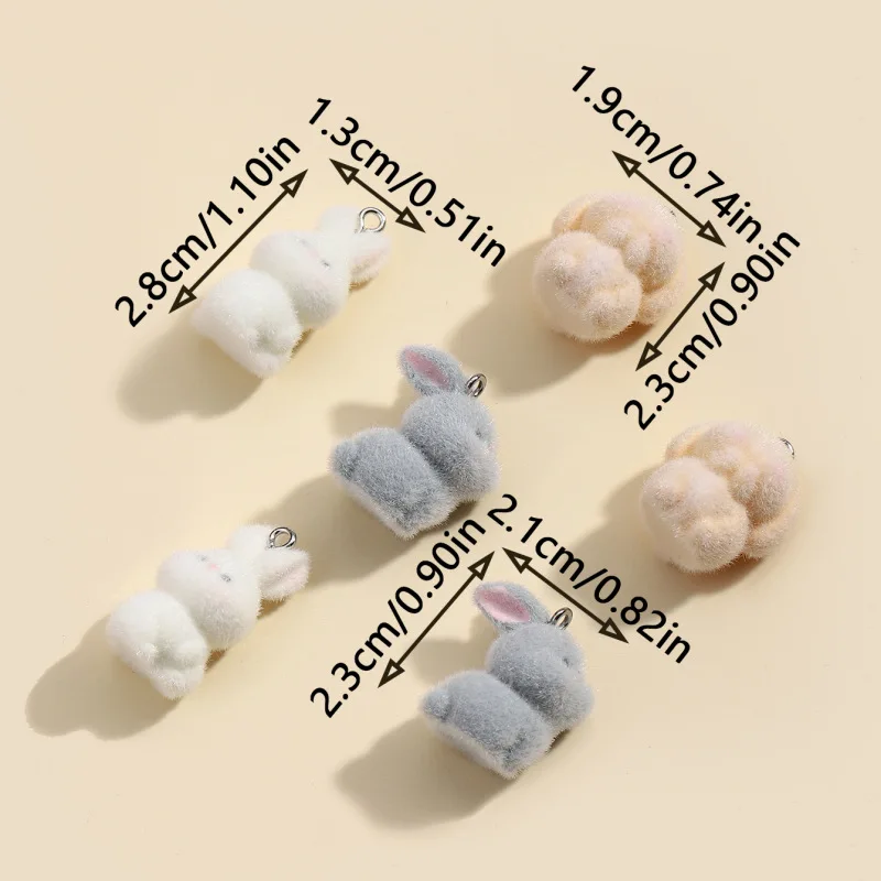 30Pcs Flocking Resin Three-dimensional Rabbit Charms Cute Doll Pendants for Making Keychain Mobile Phone Case DIY Necklace