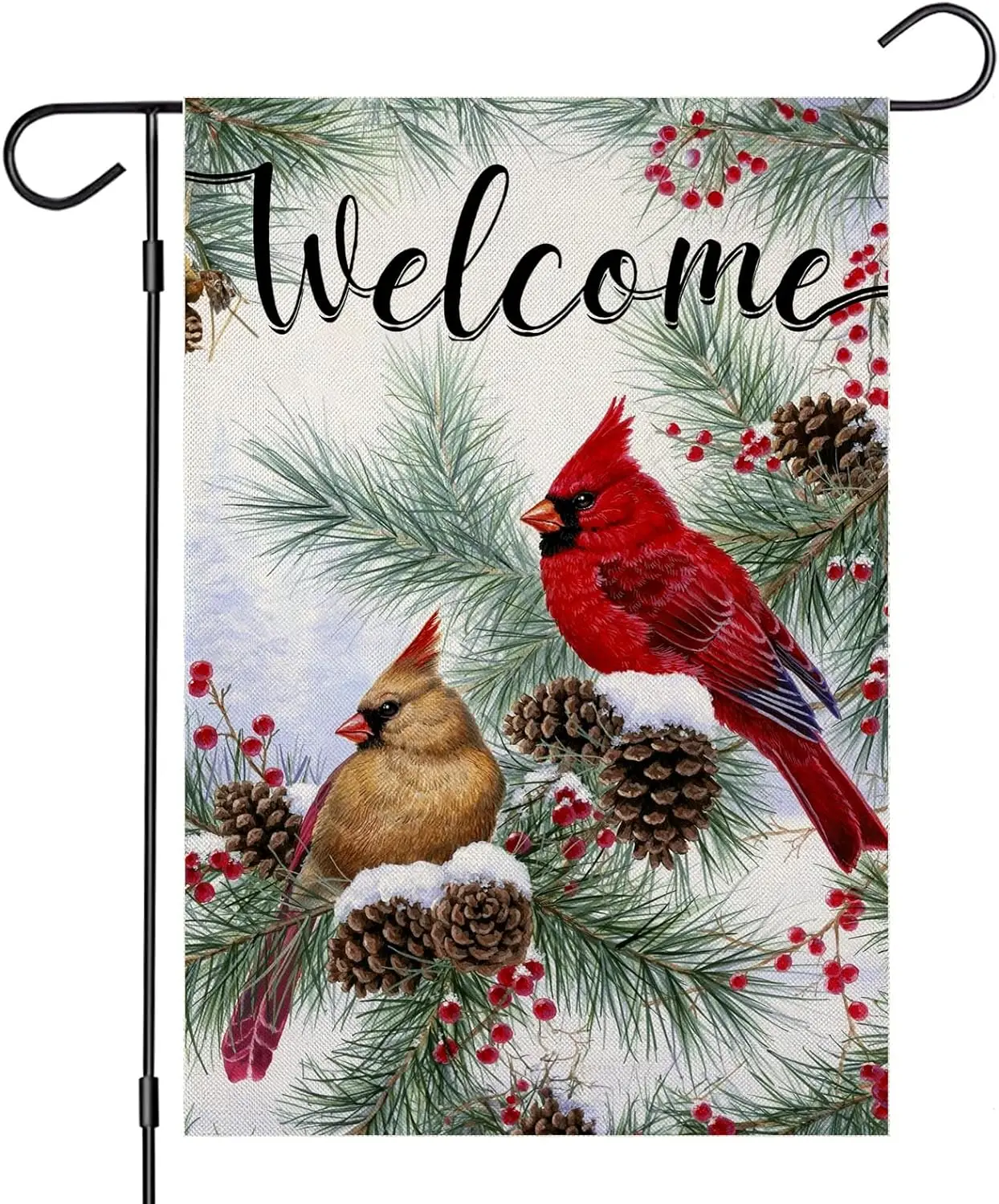 Welcome Winter Garden Flags for Outside Decoration, Cardinal Pine Twigs Berry Small Yard Flag, Seasonal Farmhouse Christams Xmas