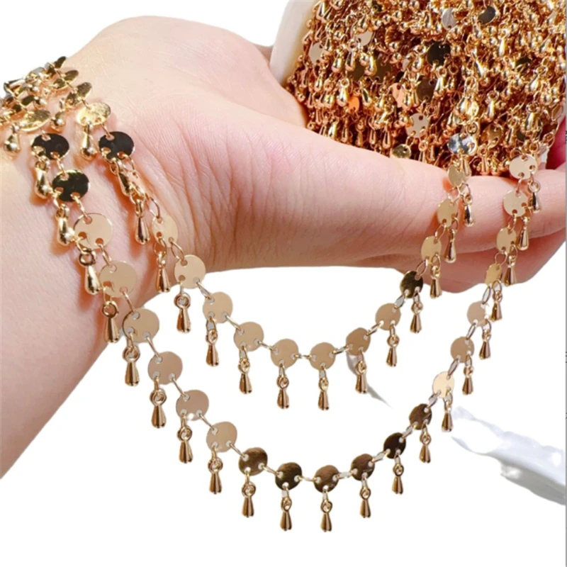 10 Meters/Lot New Retro Round Sequins Waterdrop Link Chains for DIY Necklace Garment Tassel Chain Jewelry Findings Accessories