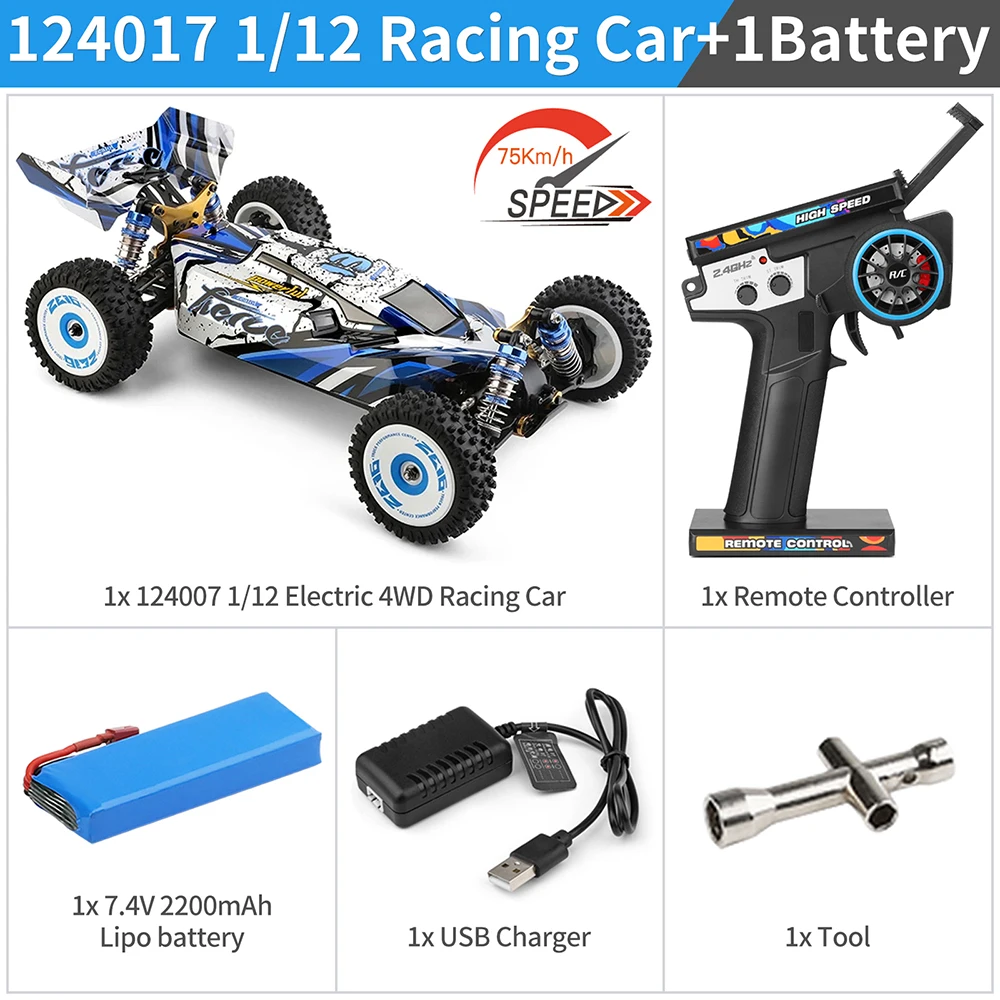 WLtoys New 124017-V8 RC Racing Car 1/12 2.4G 4WD 75km/h High Speed Brushless Motor Metal Chassis RTR Fast Remote Control Truck