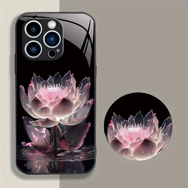 Luxury Snow Lotus Pattern Glass Material Phone Case For iPhone 17 16 15 14 13 12 11 Pro Max 16E 7 Plus XR XS X Shockproof Cover - Image 3