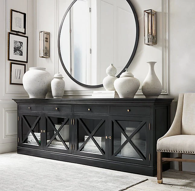 

High-end custom retro old oak villa furniture TV cabinet living room storage audition dining side cabinet