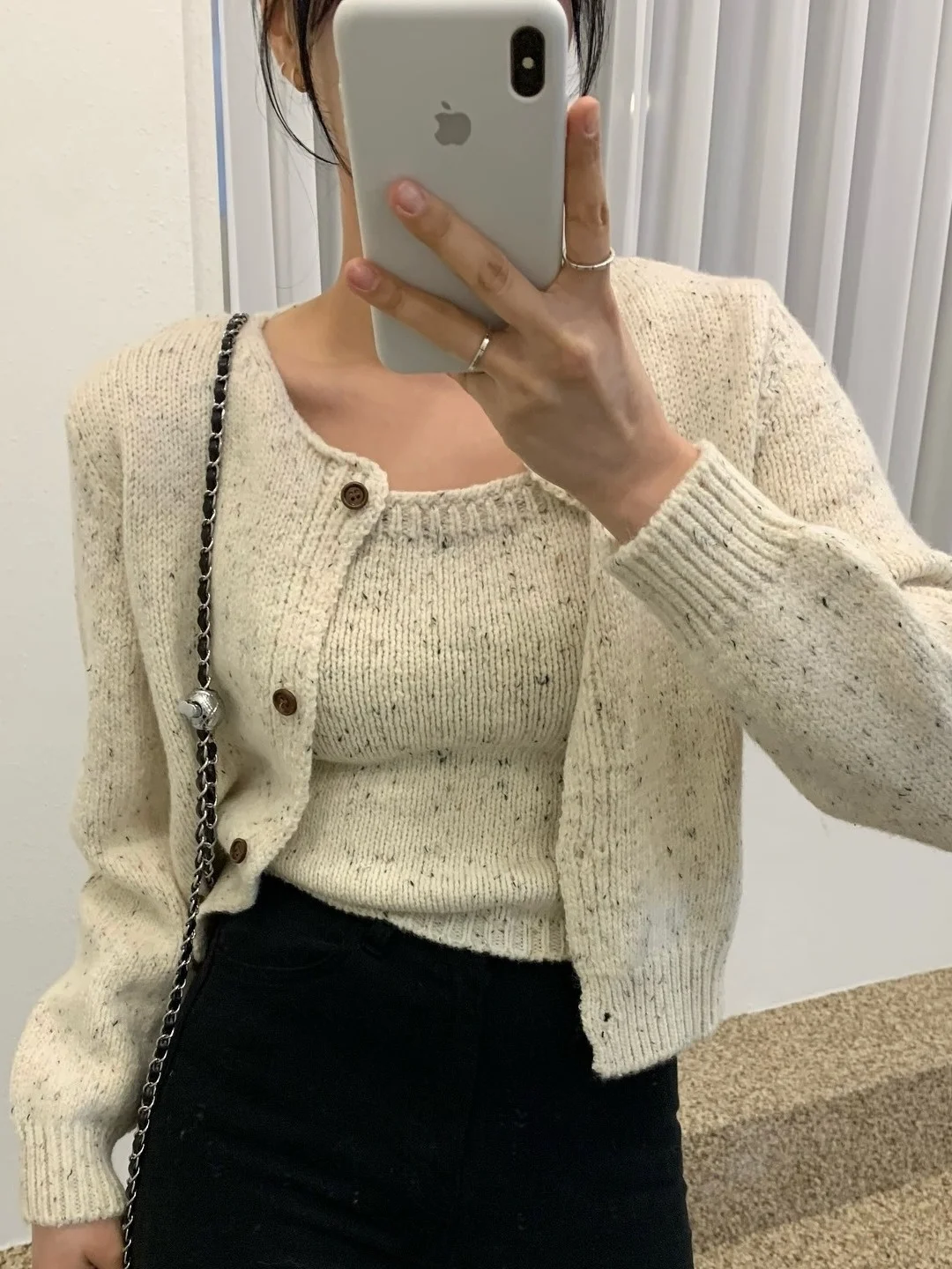 

Ele Long Sve Knitted Cardigan Vest Set Women's Faion Inner Wear Two-Piece Suit Autumn Sweater Commute Sle Polka Do...