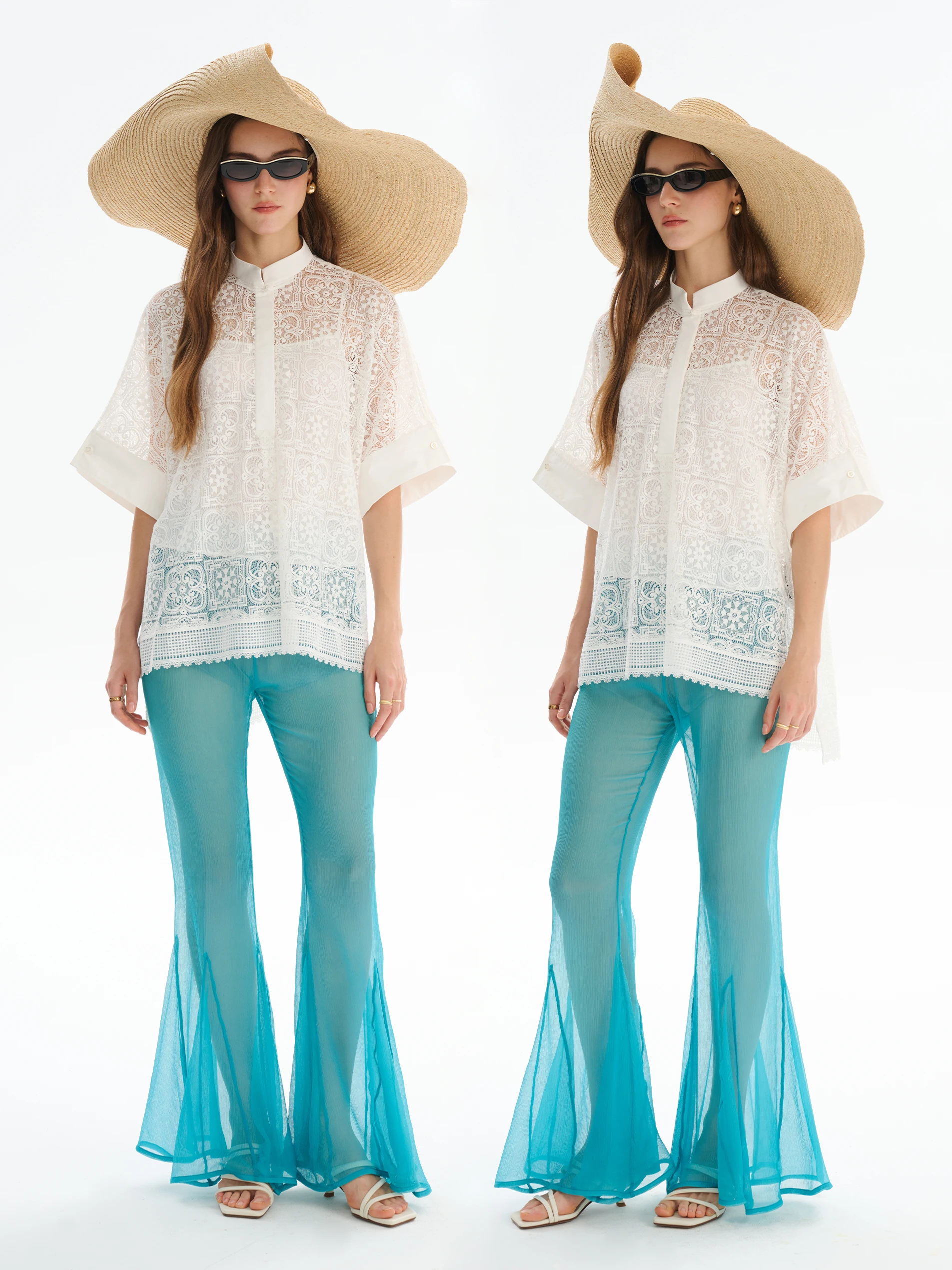 

White Lace Top Fem Gentle Soft French Sle Loose Cotton Summer irt with Print And Splicing Design for Ladies