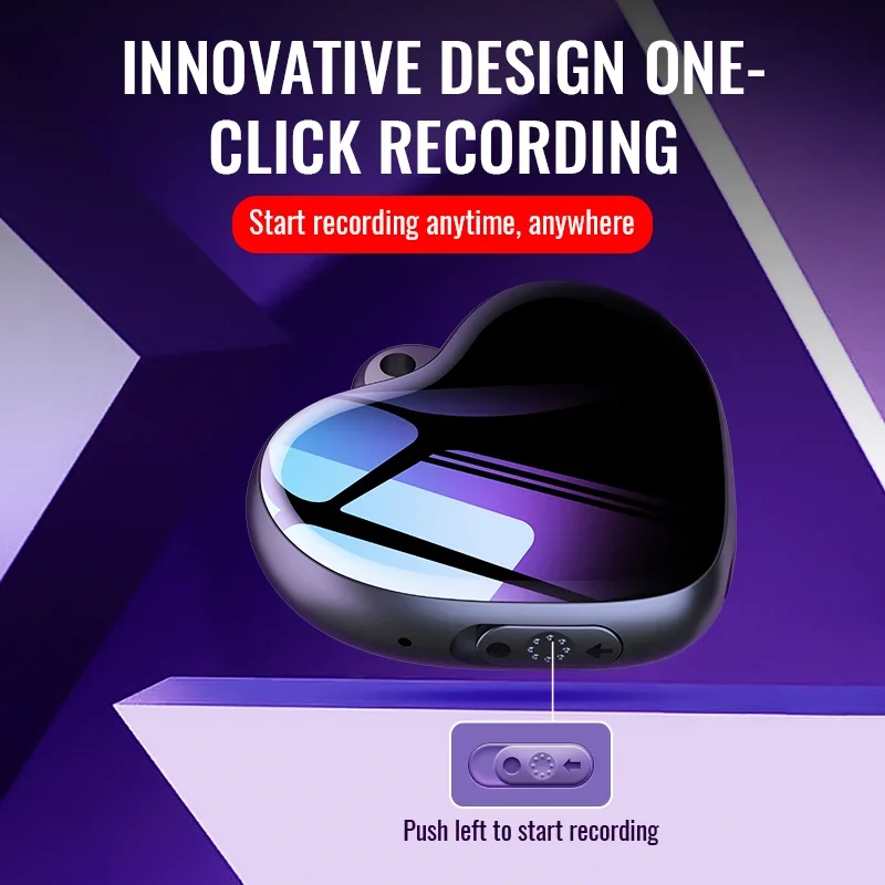 Heart Shape Voice Activated Recorder Timing Micro Recording Pendant Mini Voice Recorder HD Noise Reduction Audio Sound Recorder