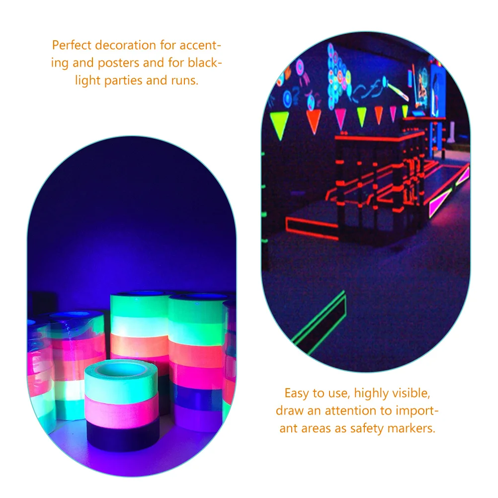 6 pçs 15mm x 5m néon uv fluorescente escada decorações de festa fita para decoração fita de néon segurança palco adereços adesivo