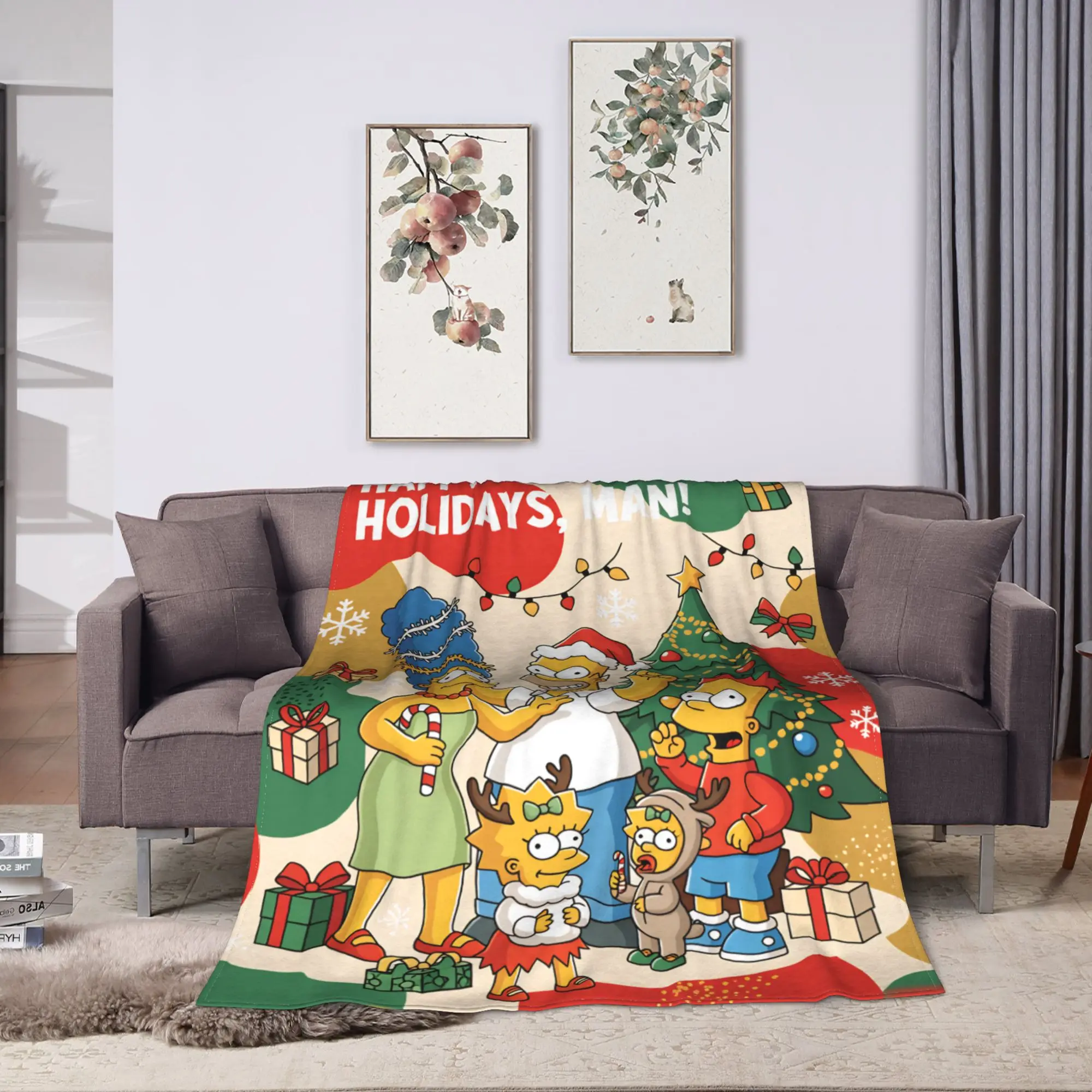 Funny Holiday Cartoon Art Print Blanket The S-Simpsons Picnic Flannel Bedding Throws For Outdoor Super Warm Quality Bedspread