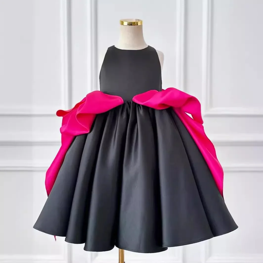 Luxury Big bow girl fluffy grand event dress baby girl birthday party princess dress childrens formal occasion dress