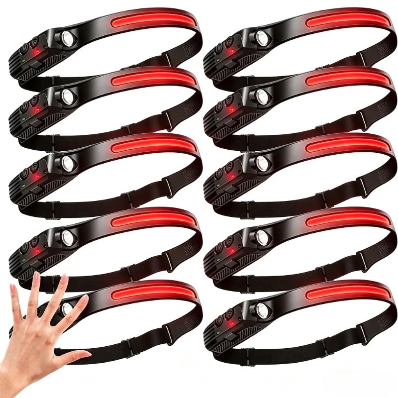 Sensor Headlamp LED Head Flashlight Rechargeable Headlight Head Torch Built-in Battery 5 Lighting Modes Fishing Camping Lantern