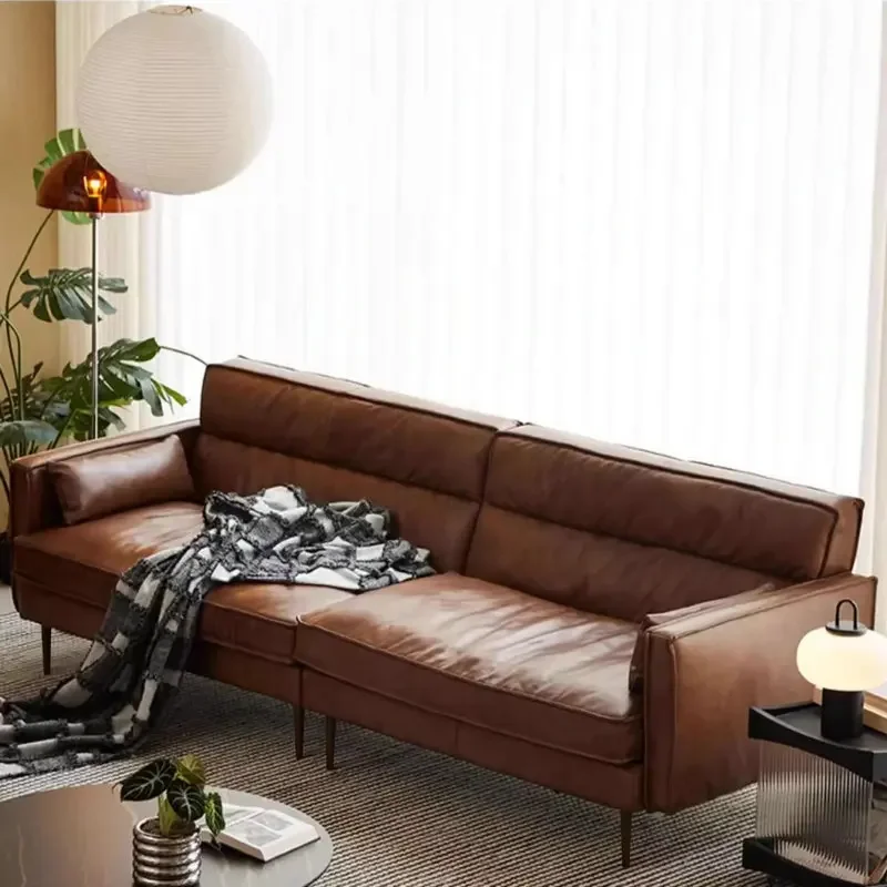 

Retro-style Italian minimalist leather sofa, oil wax leather sofa