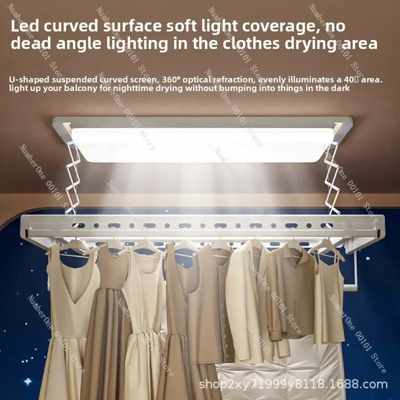 Intelligent Voice Controlled Star Sky Ceiling Clothes Dryer, Remote Control Electric Lifting Balcony Laundry Rack
