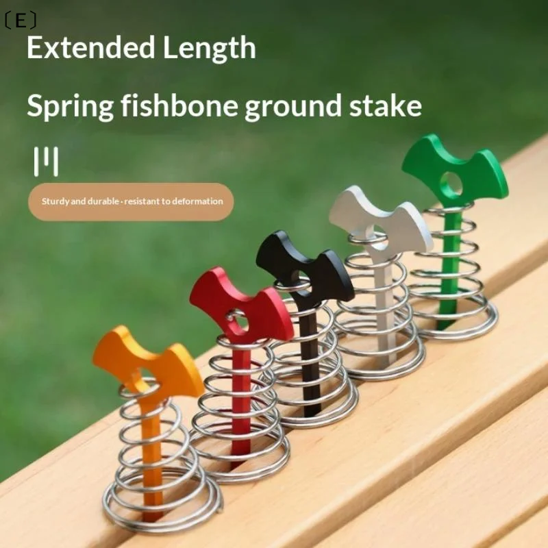〔E〕1pcs Adjustable Plank Floor Spring Fishbone Anchor Tent Pegs Buckle Outdoor Awning Deck Stakes Fixed Nails Camping Tent Hooks