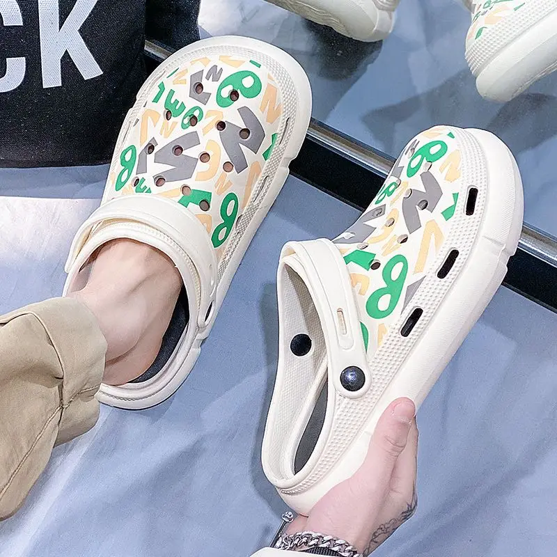 

Пляжные мужские тапочки на платформе с отверстиями, летняя распродажа, повседневные сандалии по низкой цене, мужские дешевые Liquidation Y2k 2025, модная элегантная обувь