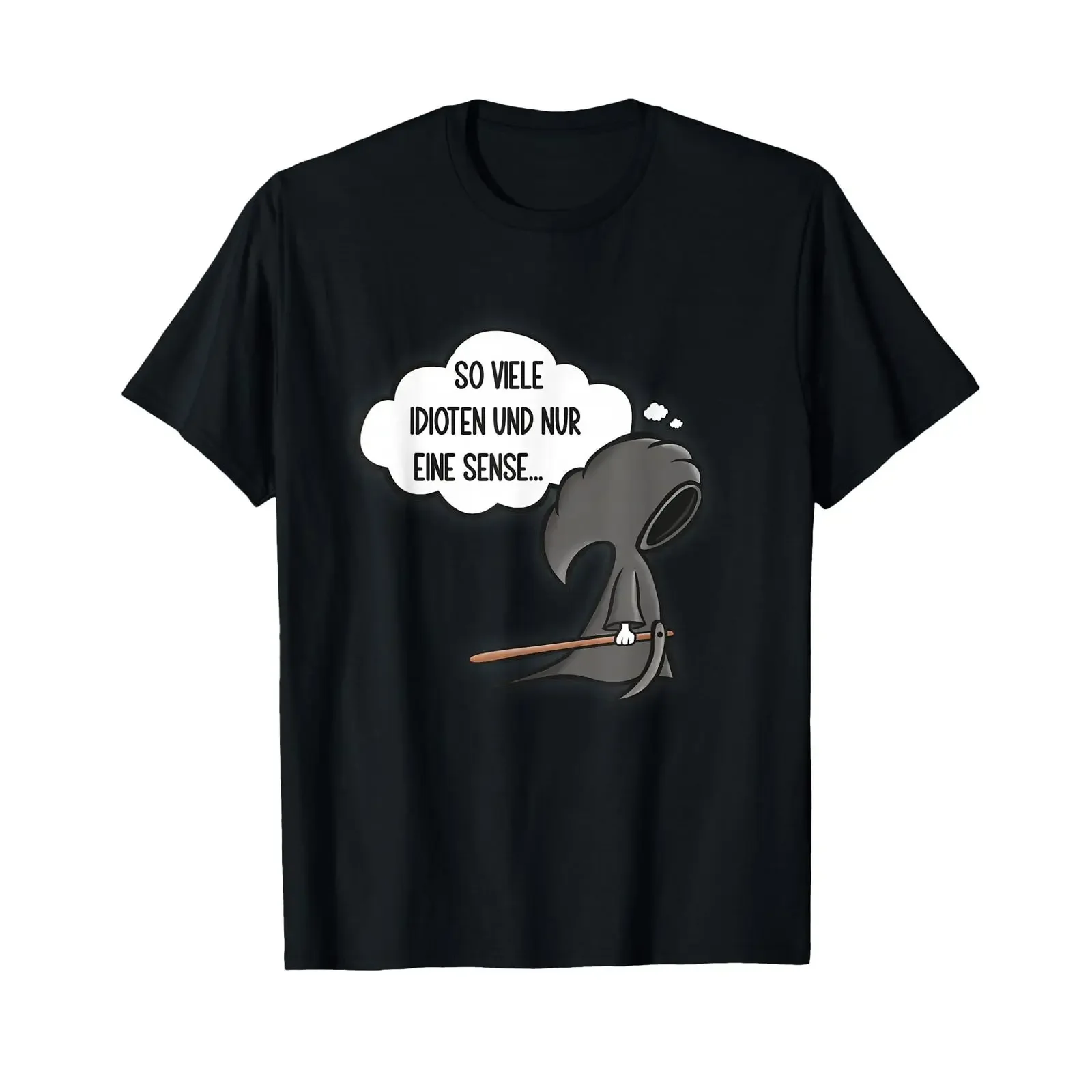 T-Shirt mit der Aufschrift „So viele Idioten und nur eine Sense“ Sarkasmus Ironie Halbarm Vintage Washed Herren Atmungsaktiv Bequem