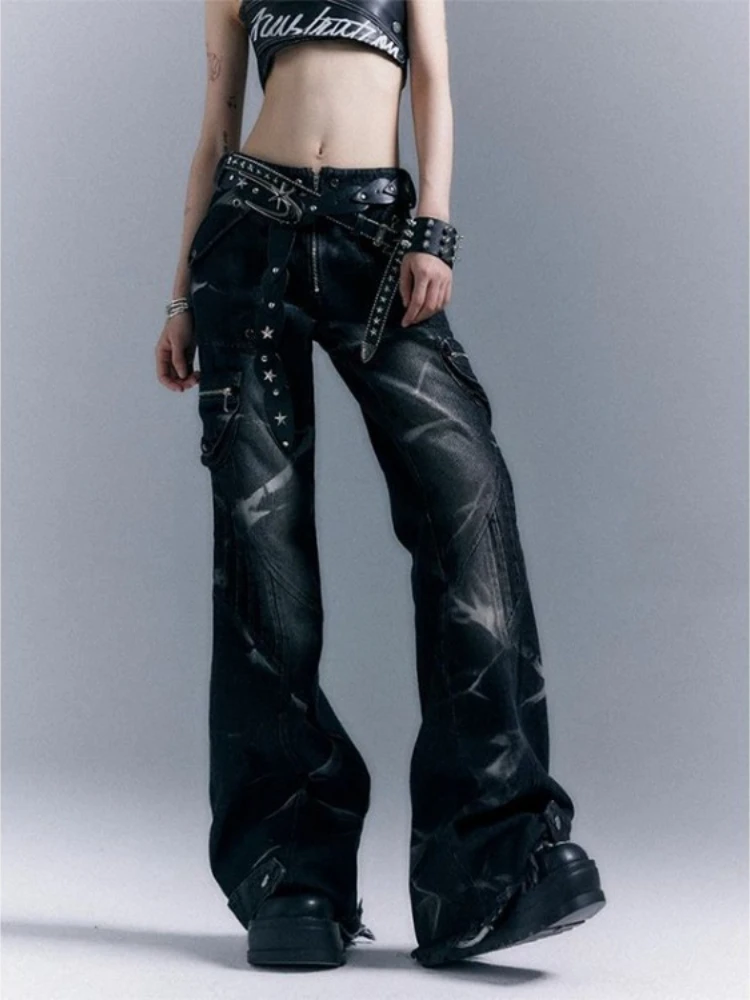 

Women's Black Gothic Baggy Cargo Jeans Harajuku Oversize Denim Trousers Y2k 90s Vintage 2000s Emo Jean Pants Trashy Clothes 2025