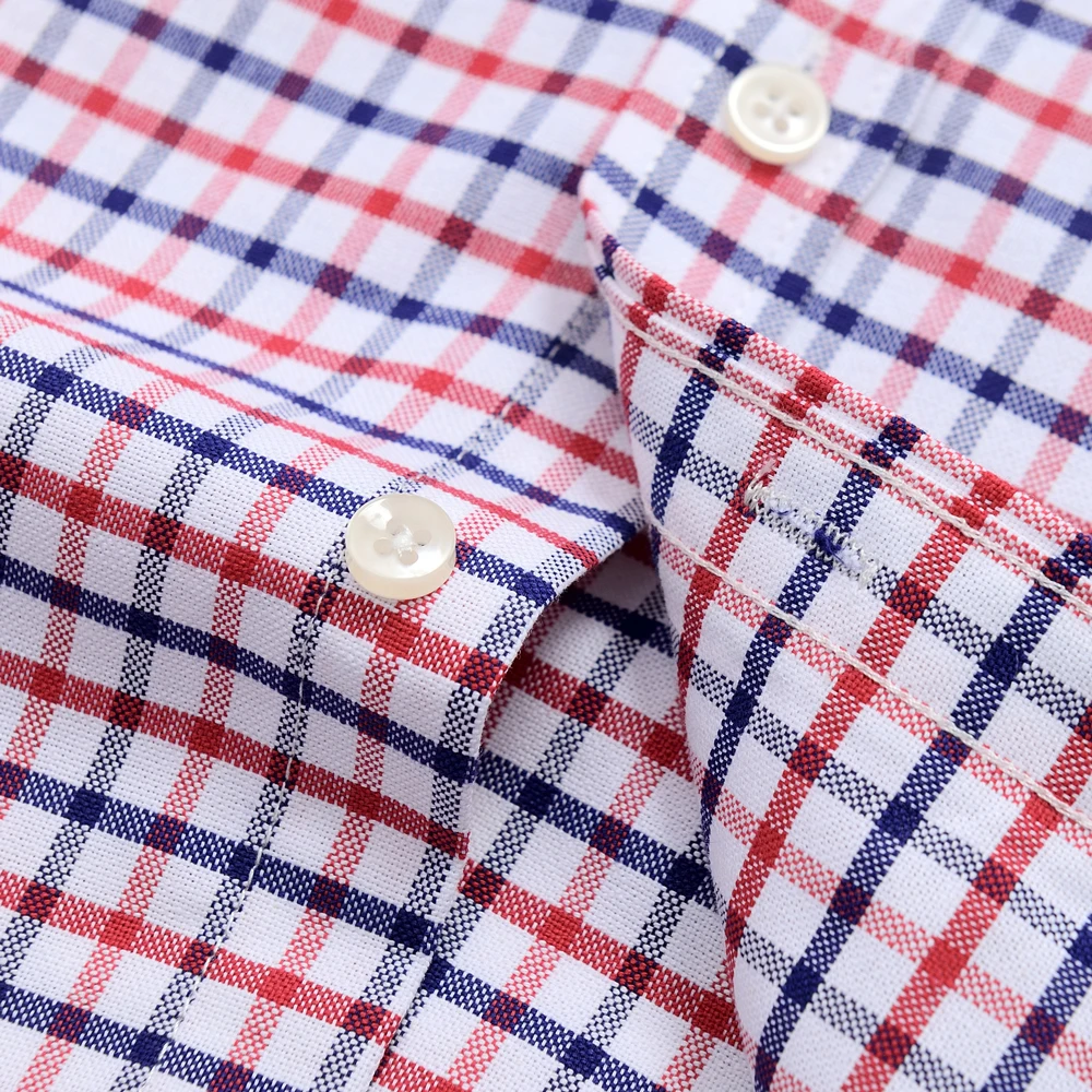 Camisa de algodón Oxford con bolsillo de manga larga y ajuste Regular a cuadros para hombre, camisas a cuadros informales cómodas y versátiles con