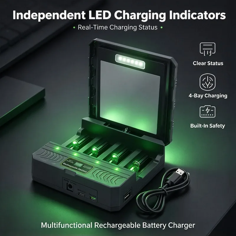 18650 Charger Solar Lithium Battery Smart Charger Type-C Four-Slot Multi-Function Outdoor Charger
