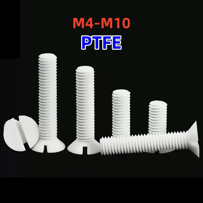 White PTFE Metric Threaded Slotted Countersunk Head Screws M4 M5 M6 M8 M10 Fasteners