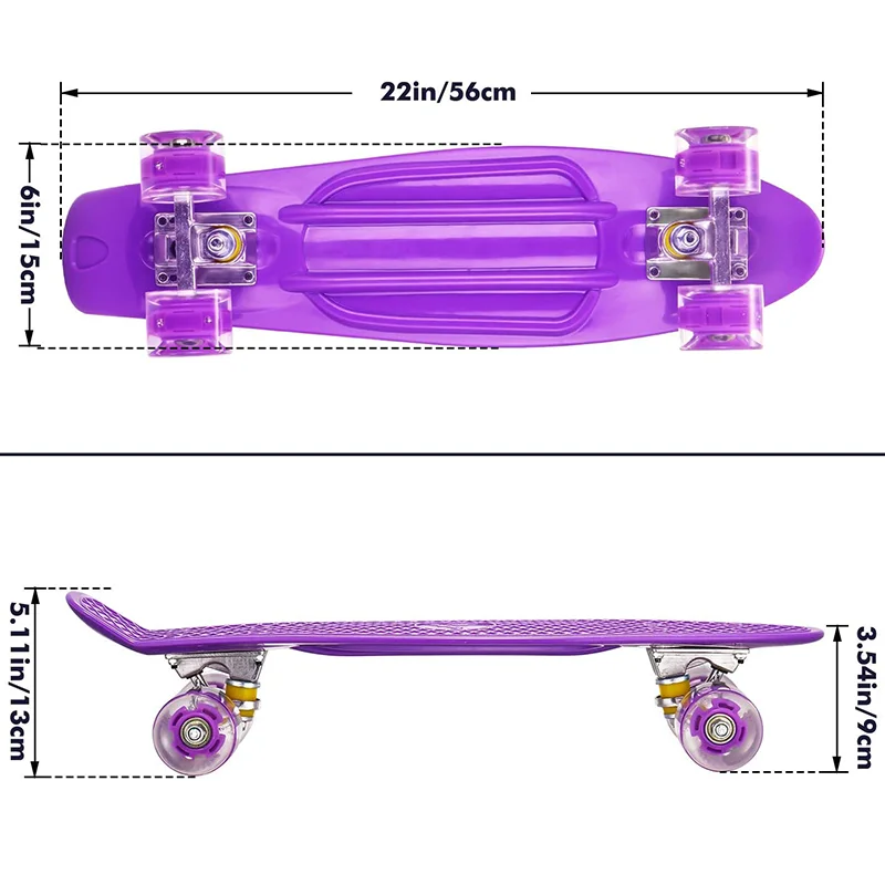 Jusenda-Mini monopatín de 22 "para niños, tabla larga, Retro, rodamientos de rueda para camión