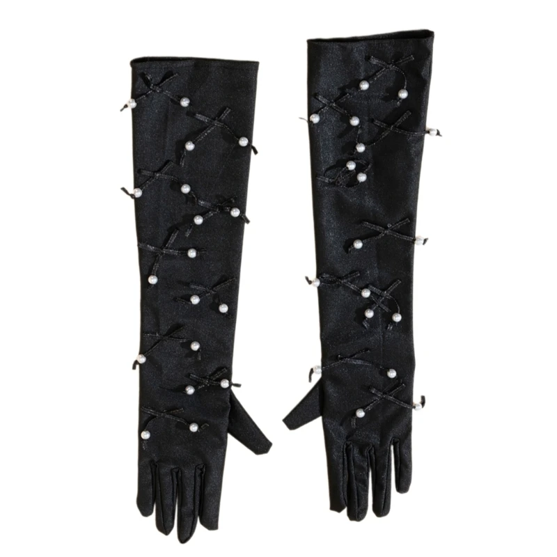 

Night Club Party Gloves Stage Performances Gloves Long Length Bowknot Gloves