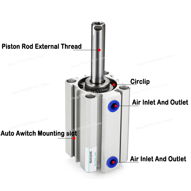 High Quality Compact Pneumatic Double Rod Cylinder SDAD Series 20-63mm, Dual Output with 10-50mm Stroke