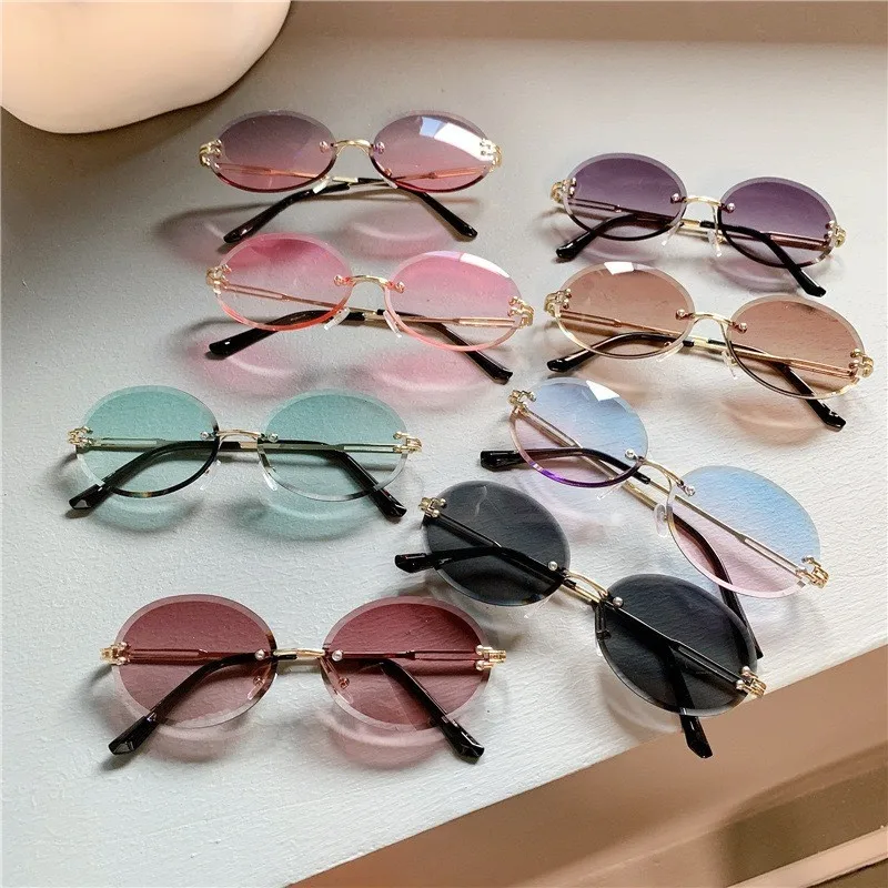 Neue randlose ovale Sonnenbrille für Herren, modische Farbverlauf-Brillen für Damen, 2026, neue trendige Vintage-Markendesign-Freizeit-Sonnenbrille