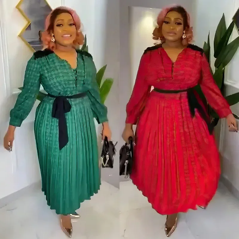 

Dashiki Africa Clothing 2024, африканские вечерние платья для женщин, летнее африканское длинное платье макси из полиэстера с длинными рукавами и v-образным вырезом