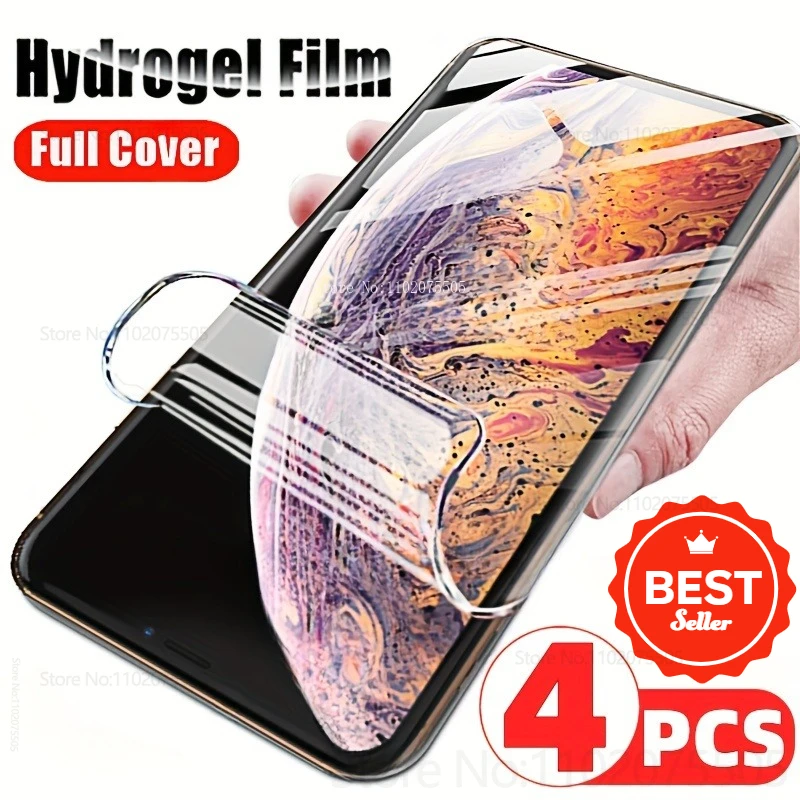 

4Pcs Screen Protective Film for IPhone 16E 11Pro 12Mini XS Full Coverage HD Transparent Hydrogel Film 13/14/15/16 Pro Max 16Plus