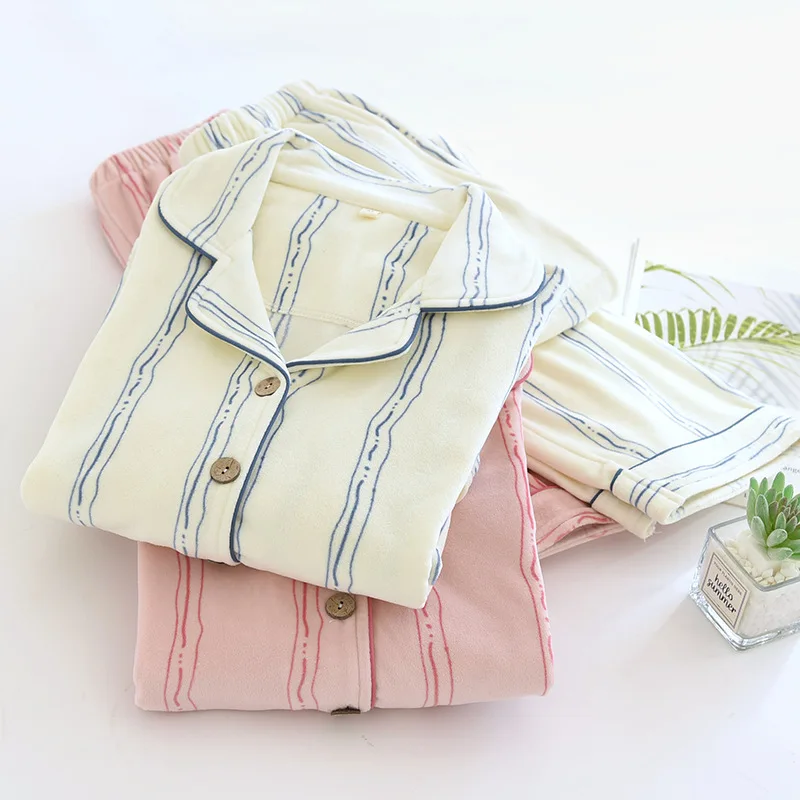 

Flannel Thicken Warm Winter Nightwear New Long Sleeve Pajamas For Women Clothes For Home Wear Women's Sleepwear Pijama