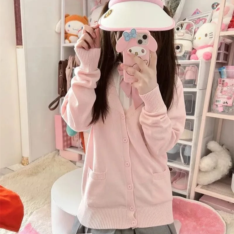 Anime Cosplay JK Uniform Cardigan Sweater Autumn/Winter Knitted Japanese Pink Knitted Sweater College Style Cardigan Coat